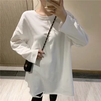 2020 new arrivals early autumn minimalist t shirt female o neck long sleeved loose cotton tee casual fluffy pullovers tee