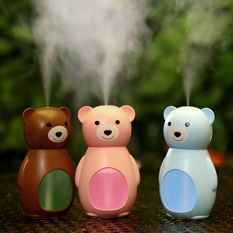 

160ml Cartoon Bear USB Air Humidifier For Home Ultrasonic Car Mist Maker with LED Lights Mini Office Desktop Air Purifier