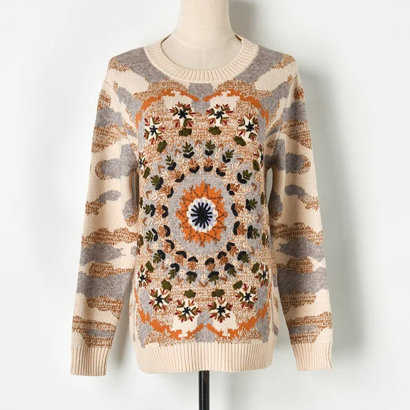 Высококачественный Женский свитер с ручной вышивкой на осень и зиму роскошные