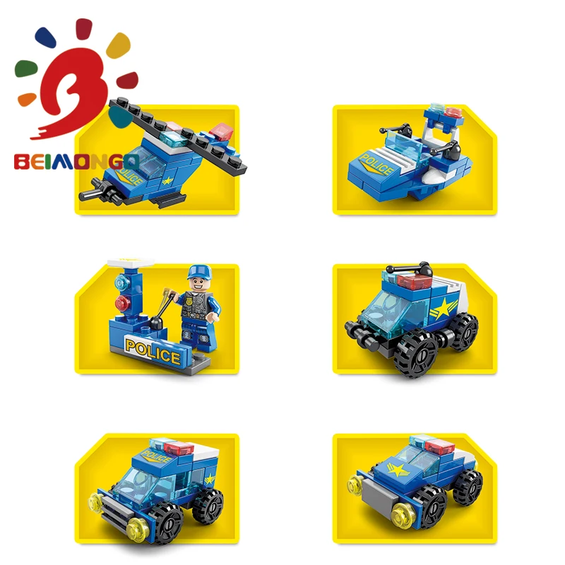 Бесплатная доставка! Строительные блоки BEIMONGO Mini LPolice 147 шт. мини-блоки 6 в 1 умные