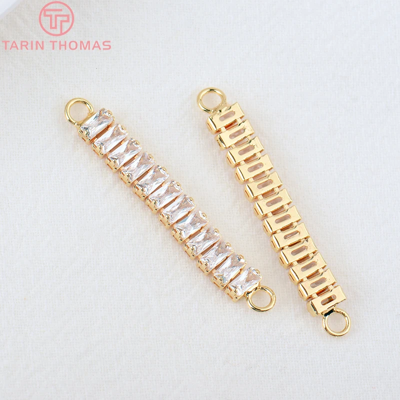 2PCS 6x35MM 24K Gold Color Plated Brass with Zircon 2 holes Connect Charms High Quality Diy Jewelry Accessories