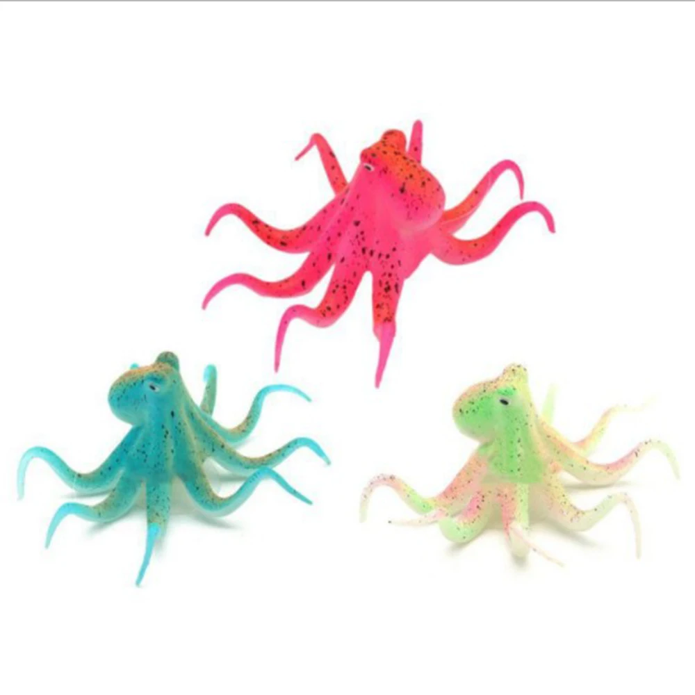 Флуоресцентный искусственный осьминог аквариумное украшение с присоской для