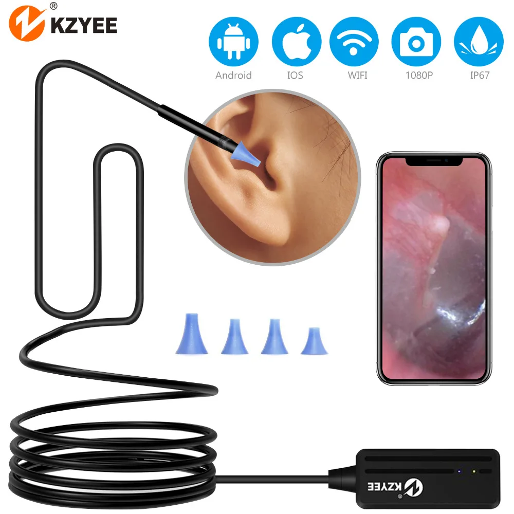 KZYEE ушной эндоскоп камера 720P Wifi для Iphone Android 6 Регулируемых светодиодных ламп