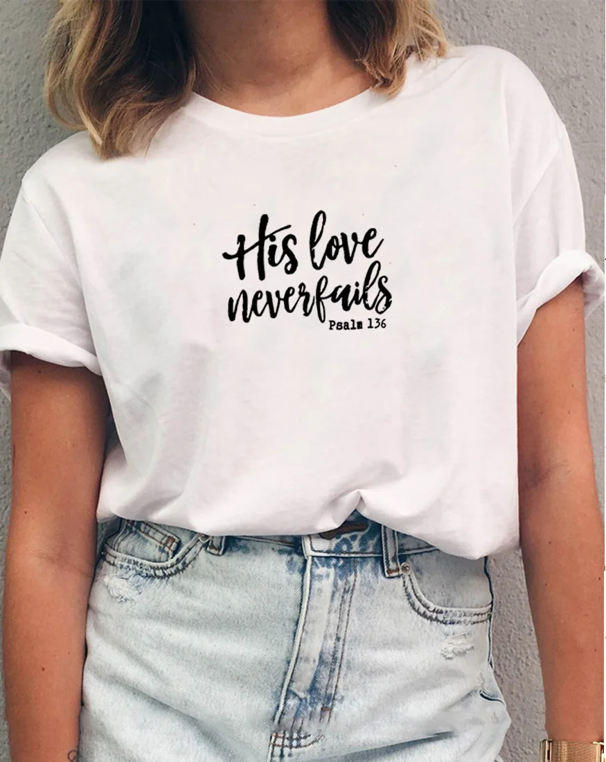 Женская хлопковая Футболка в стиле Харадзюку с надписью HIS LOVE NEVER FAILS Винтажная