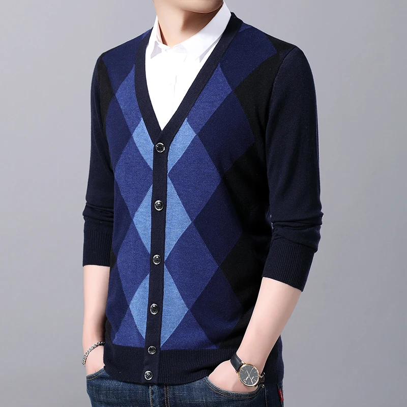 New Fashion Brand 6% Wool Sweaters Mens Cardigan Jumpers Knit V Neck Autumn Patterns Slim Fit Casual Men Clothes