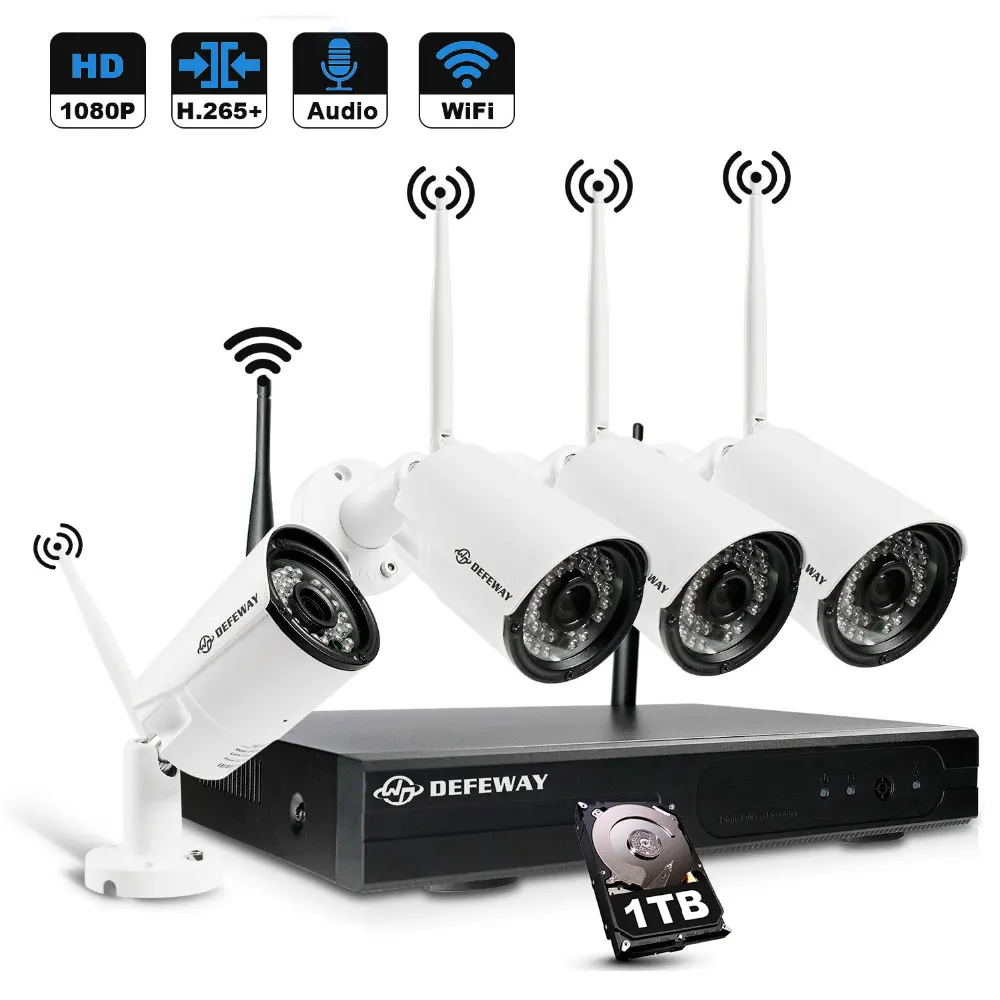 4 канала H.265 + Комплект беспроводных Wi Fi NVR с жестким диском 1 ТБ камера