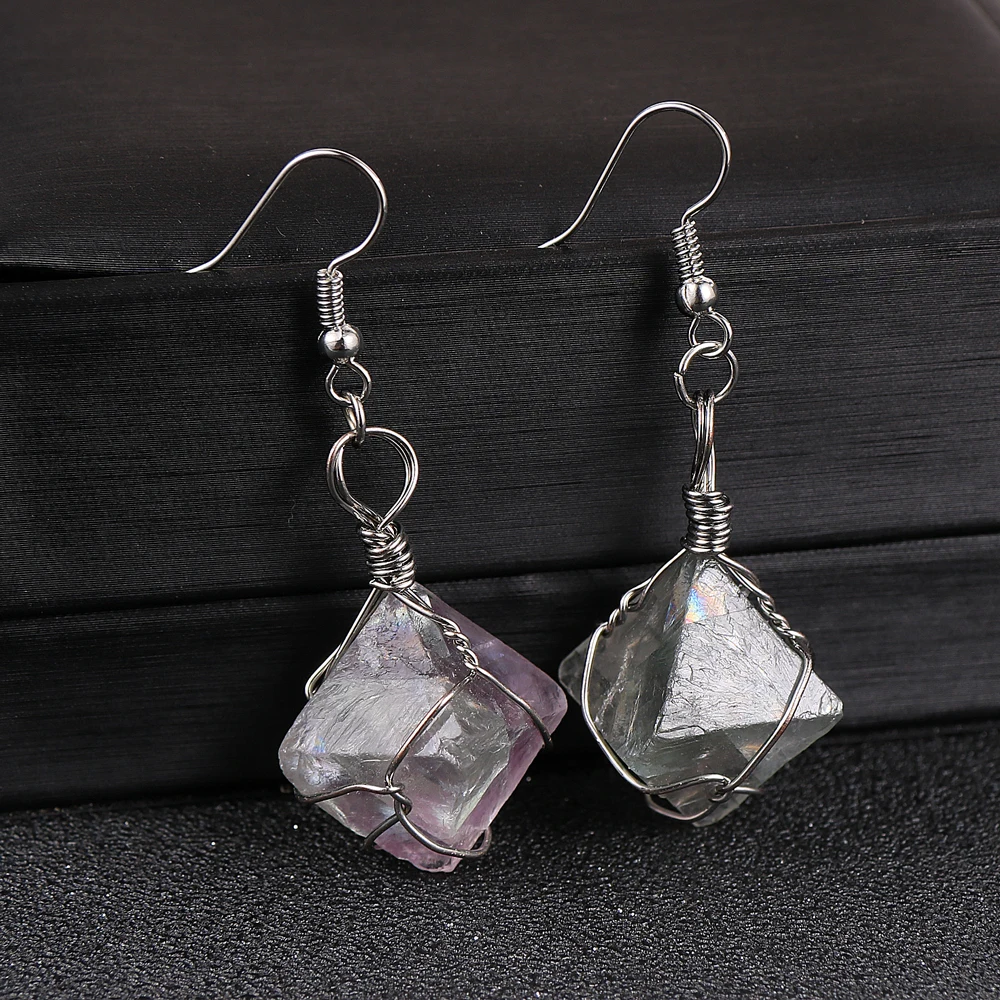Женские Висячие серьги из натурального камня с неровным флюоритом висячие