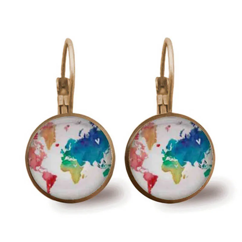 Женские серьги в стиле стимпанк винтажные гвоздики с изображением карты мира из