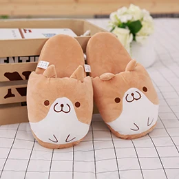 Slippers Lovely Corgi Shoes Heeled Cartoon Animals Dog Slippers Plush Indoor Floor Shoes Anti-slip Girls Ladies Friend Gift - Цвет: Slippers