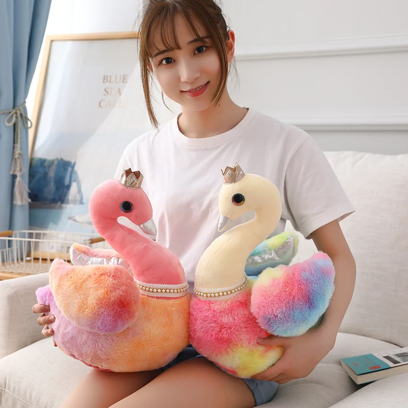 

25/30/40CM soft kawaii room decoration beautiful rainbow swan plush toy baby children sleep Yongping holiday gift