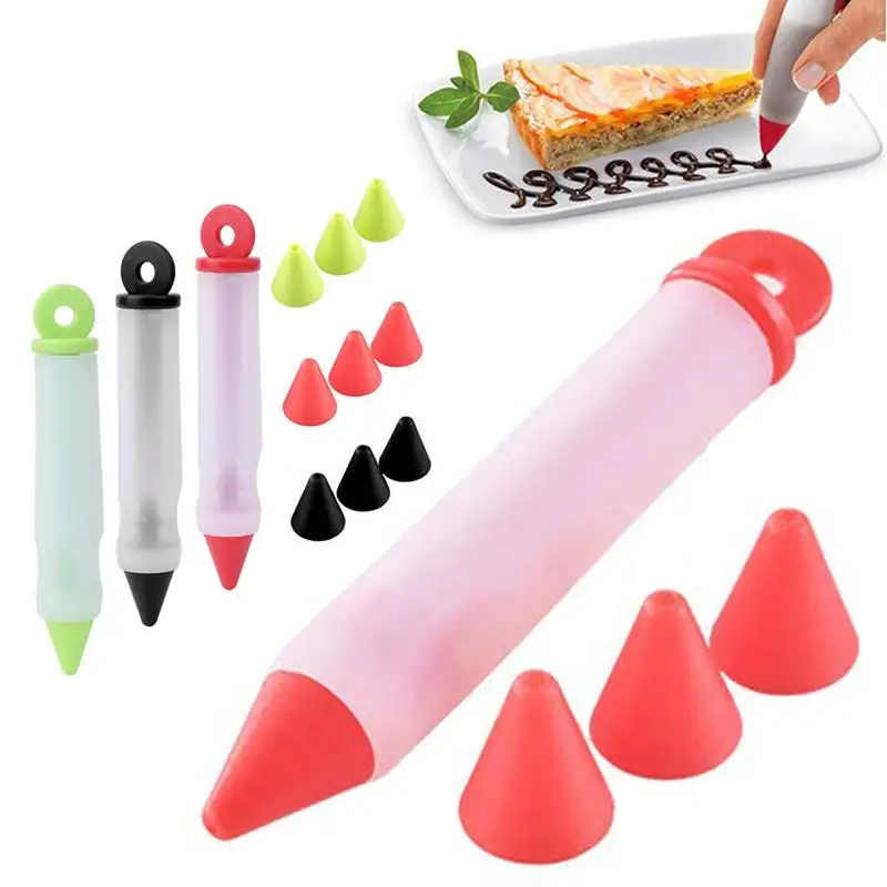 

kitchen Silicone Food Writing Pen Removable Chocolate Cake Mold cookie Icing Piping Pastry Decorating tools with 4PCS Nozzle
