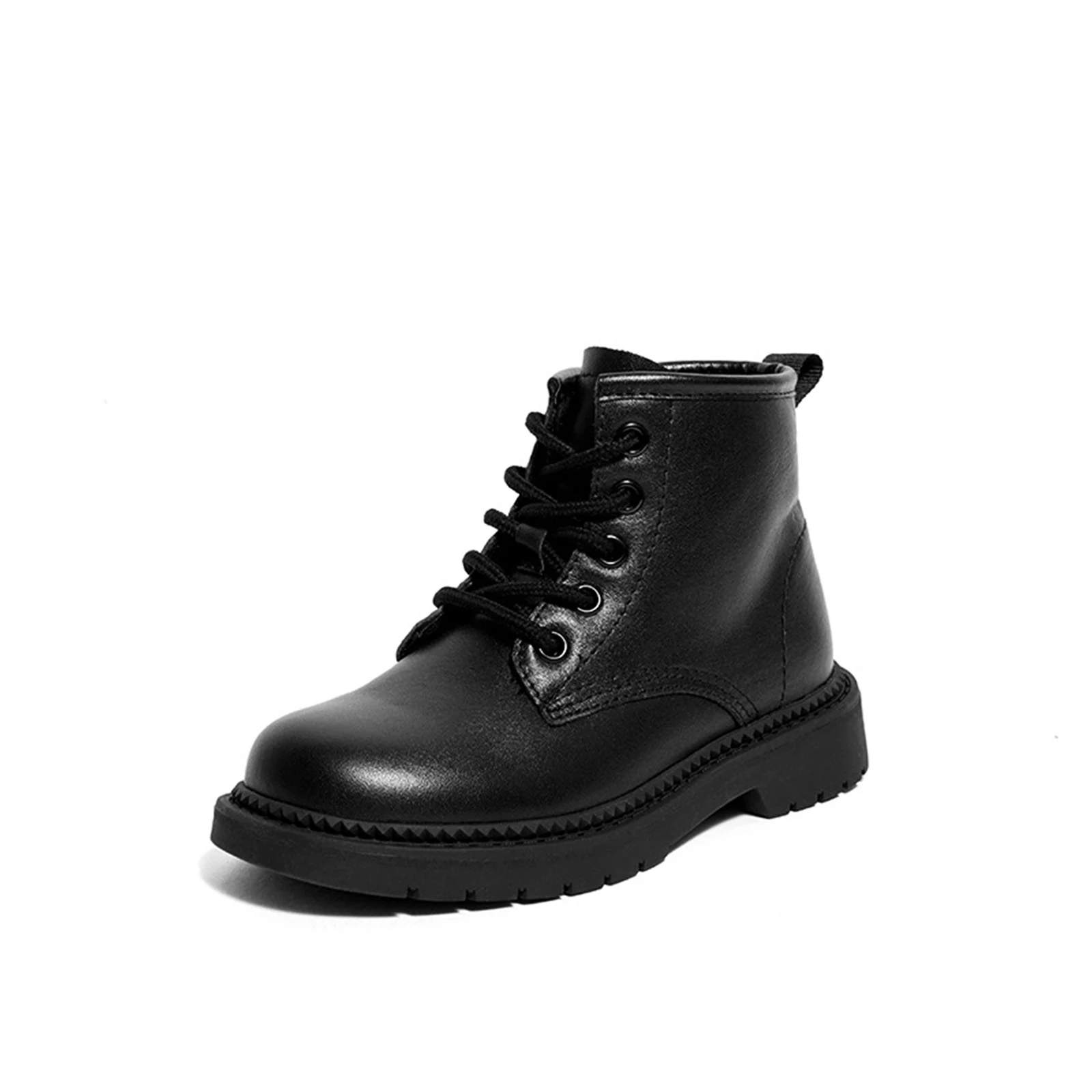 

Boys Girls Classic Retro Black Martin Boots Simple Lace-up Side Zipper Small Ankle Boots