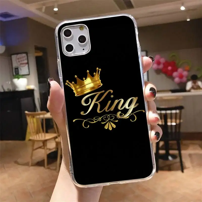 

King Queen Crown Phone Case Transparent for iPhone 6 7 8 11 12 s mini pro X XS XR MAX Plus cover funda shell