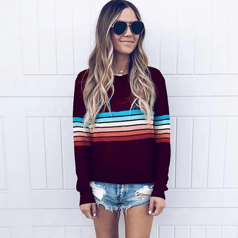 Женский тонкий вязаный свитер BHflutter Повседневный в полоску размера плюс 4XL с