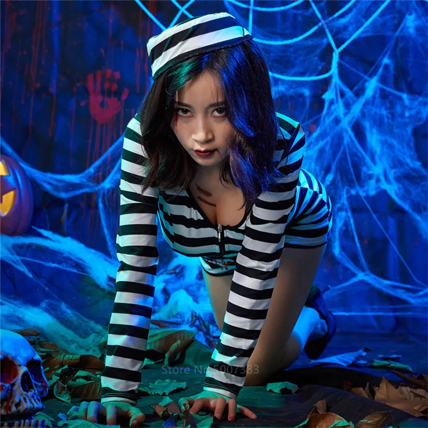 Хэллоуин Для женщин Horroer страшное приведение Косплей заключенного карнавальный