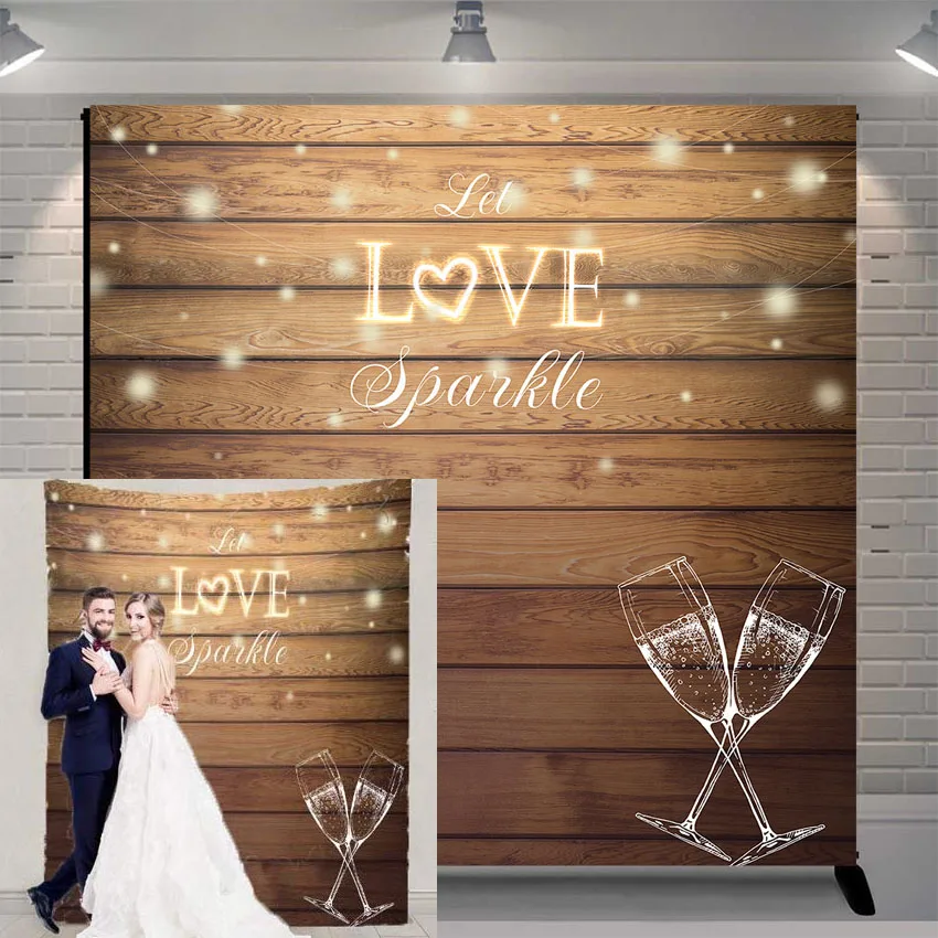 

8x8ft деревенский свадебный фон Let Love Sparkle Lights деревянный Фотофон свадебный душ Свадебная помолвка фотосессия