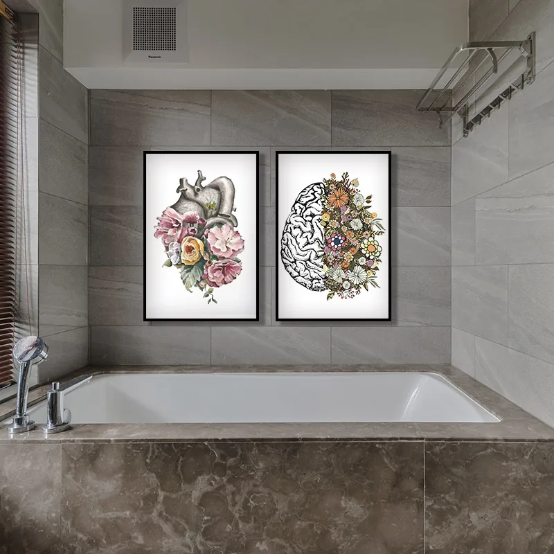 Винтажный анатомический плакат с цветочным принтом в виде сердца и мозга Картина