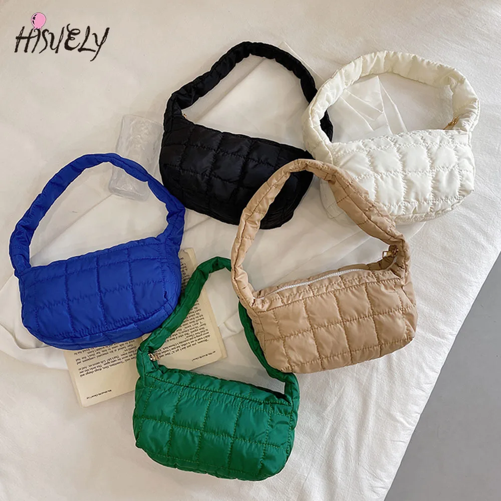 

New Winter Space Pad Cotton Women Shoulder Bag Soft Casual White Female Shopper Bag Lady Nylon Padded Bags Quilted Blown Bag