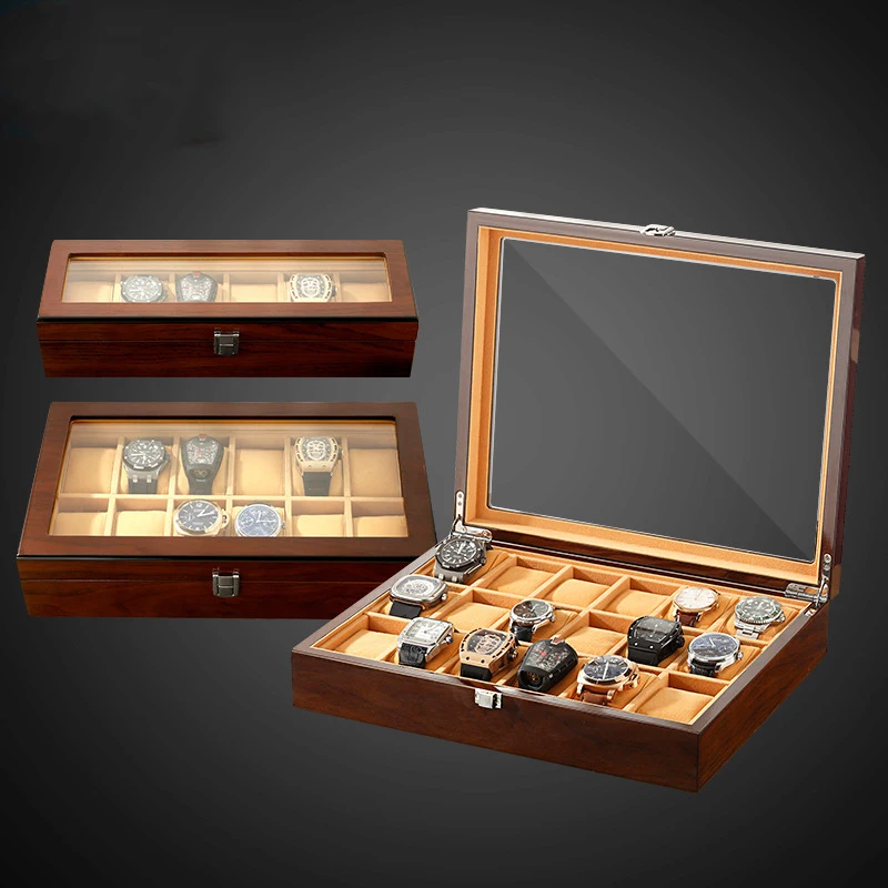 

3 6 12 18 Slots Big Black Watch Boxes Packaging Organizer Brown For Men Women Mechanical Watches Storage Jewellery Case Box