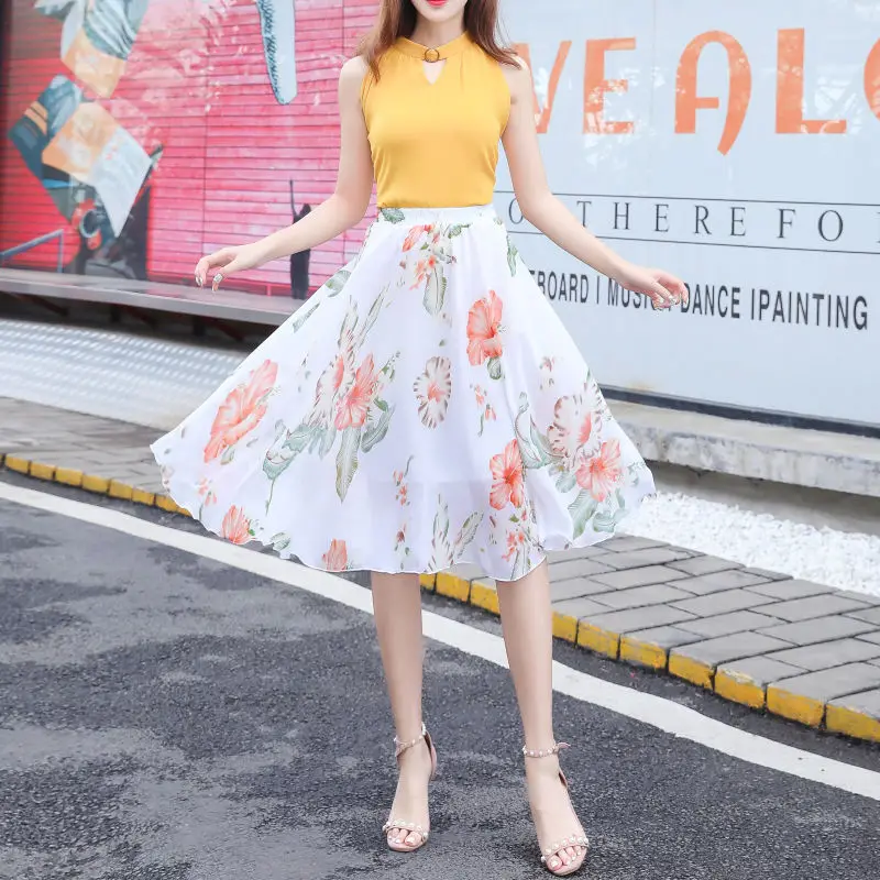 Юбка женская с завышенной талией Повседневная Свободная элегантная юбка до