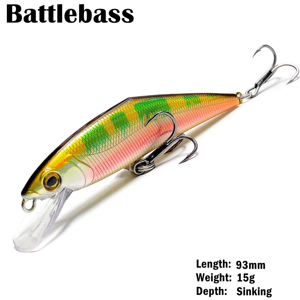 

BATTLEBASS 2021 NEW Slow Speed Minnow 93mm 15g Sinking Fishing Lure Trout Artificial Hard Bait Stream Perch Jerkbait Wobbler