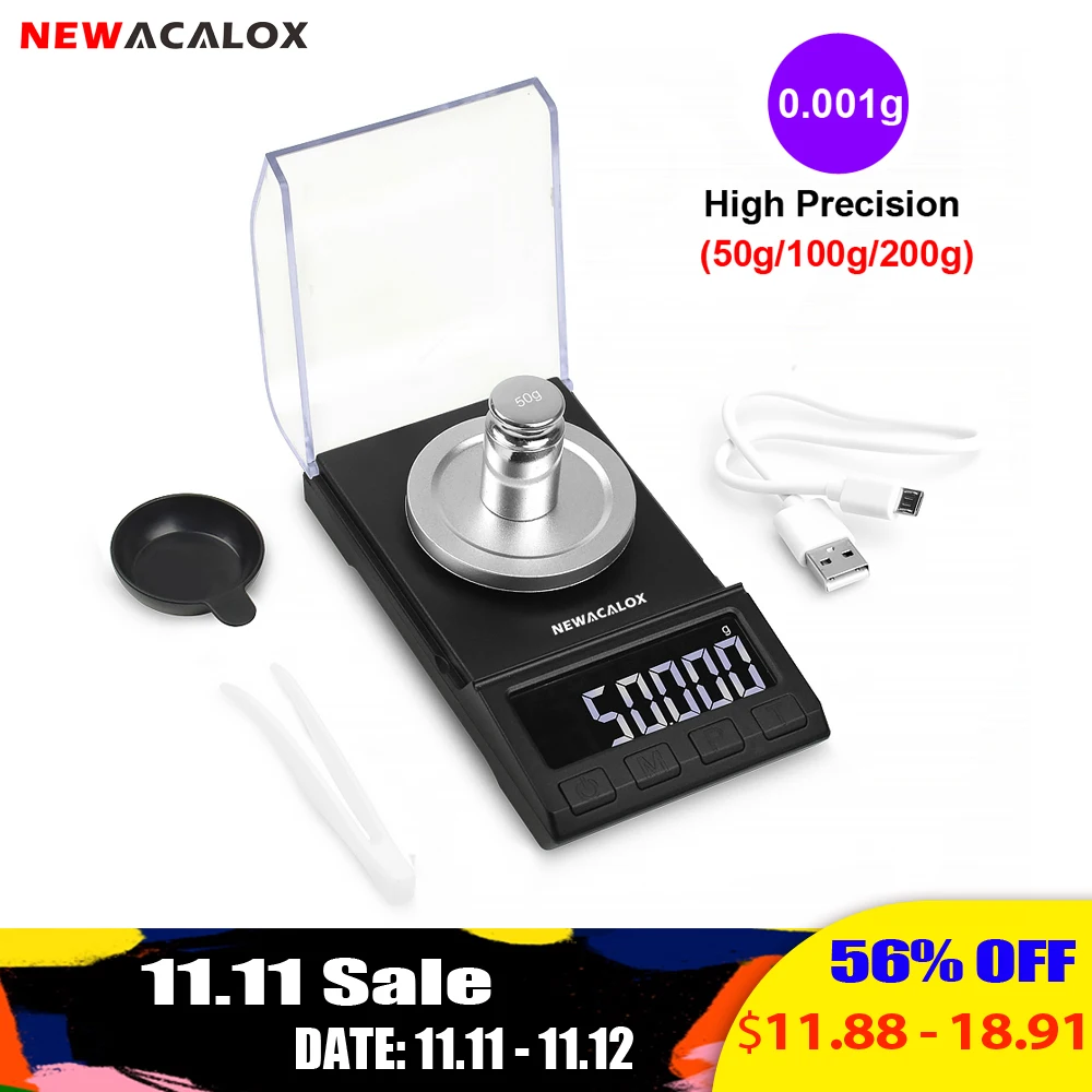 

NEWACALOX Digital Milligram Jewelry Scale 0.001g Precision Electronic Scales 200g/100g/50g Portable Lab Reload Powder Scales