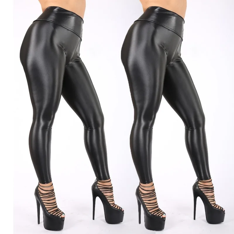 

women stretch pants plus size sweatpants Wet Look Butt Lift Pants Leather PV Skinny Leggings Stretch Trousers ropa mujer