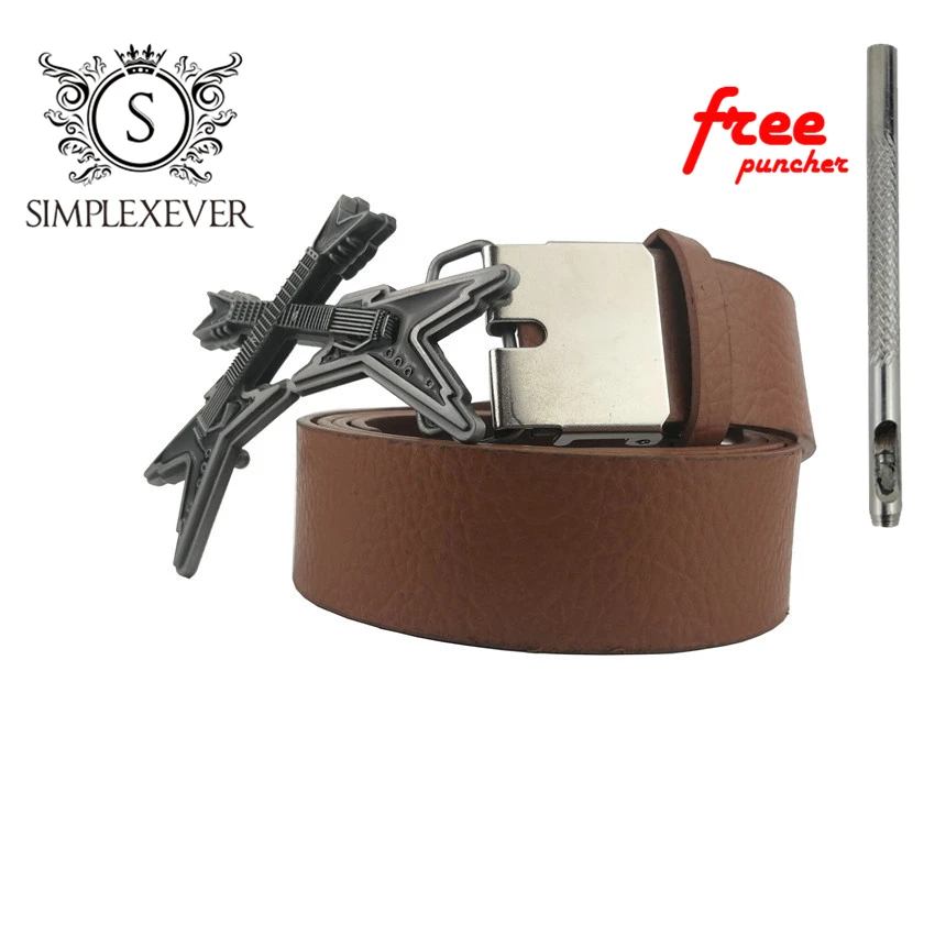 

Модный мужской кожаный ремень с металлической пряжкой Ремни ретро-гитара для уличных танцев аксессуары Производительность одежда в стиле ...