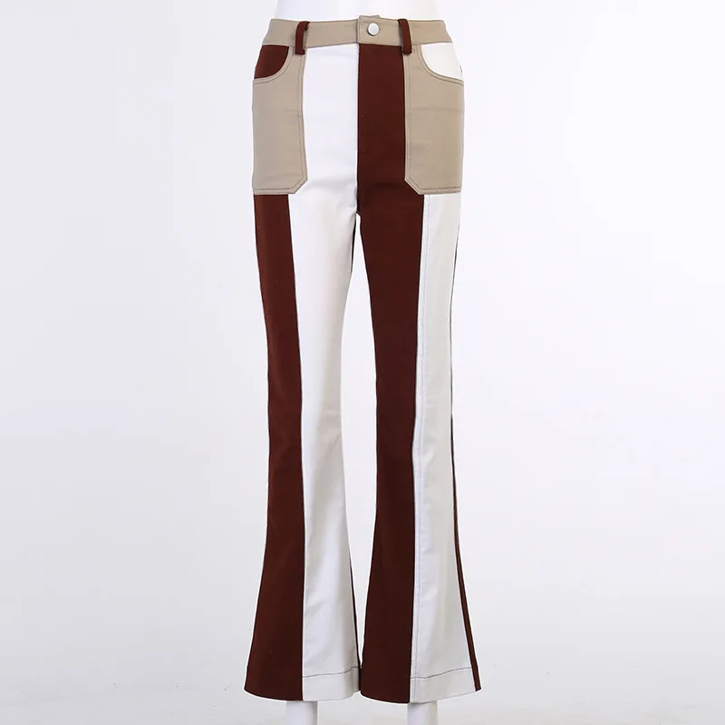 

Y2K EGIRL Indie Aesthetics Patchwork Brown Jeans 90s Streetwear High Waist Denim Flare Pants Summer Y2K Vintage Trousers Slim