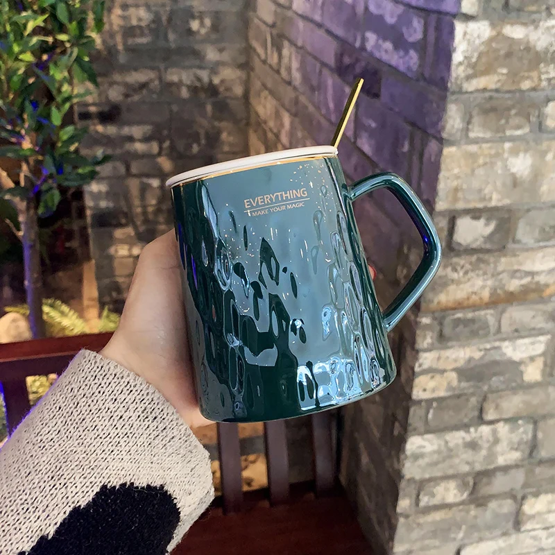 

Керамическая кружка-ложка с крышкой, с кристаллами, в скандинавском стиле ретро, кружка для завтрака, кофейная чашка, Офисная кружка для вод...