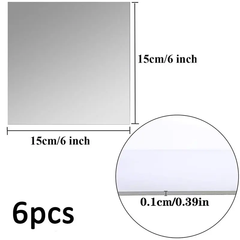 

6 Pcs 1MM 15*15cm Mirror Tile Wall Stickers Acrylic Mirror Wall Decor For Living Room Bedroom Home Wall Decoration