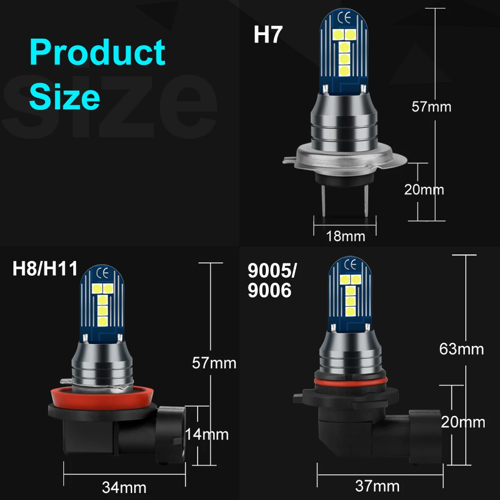 2 шт. светодиодные противотуманные фары H7 H8 H11 H10 HB3 HB4 9005 9006 для volkswagen peugeot Ford Lada |
