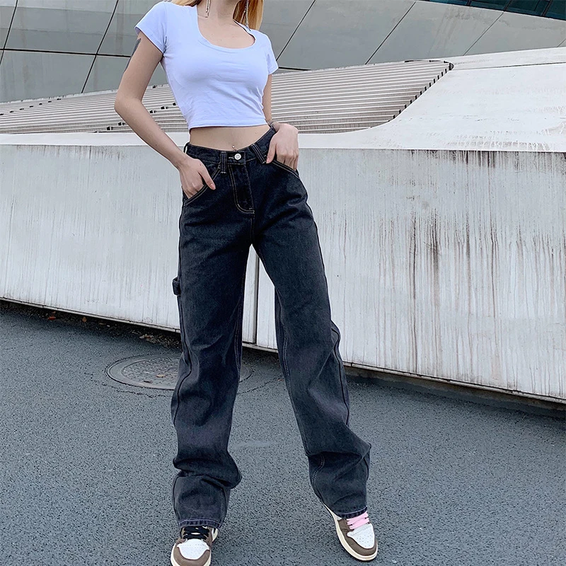 

Baggy High Waist Straight Jeans Women Casual Vintage Wide Leg Pants Slouchy Denim Trousers Aesthetic Palazzo Gray Pantacourt