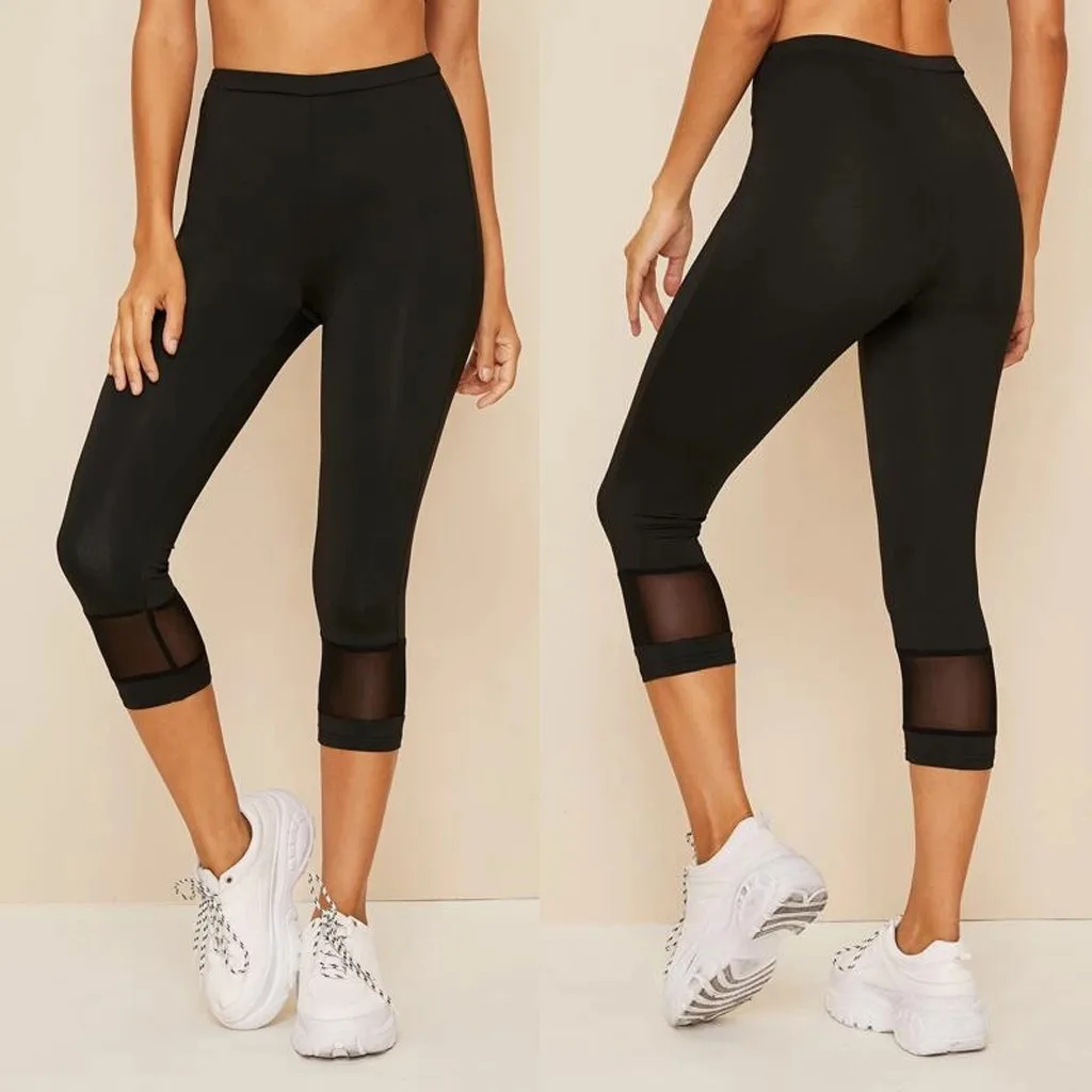 

Women's super quality yoga pants women's solid color hollow stitching tight fitness leggings yoga cropped pants 40*