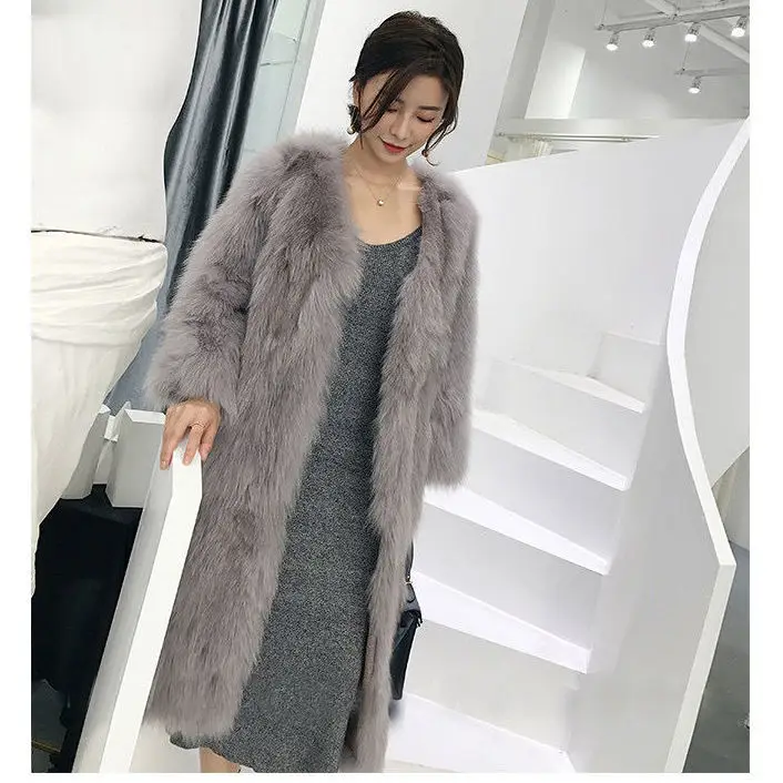 

2021 Women Winter Luxury Faux Fox Fur Coat Slim Long Artificial Fox Fur Jacket Woman Fake Fur Coats Manteau Fourrure T2