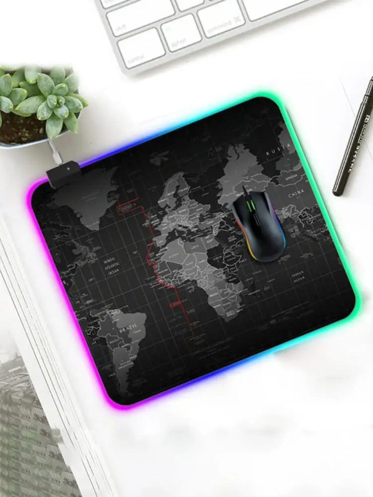 Игровой коврик для мыши светодиодный освещение карта мира RGB светодиодный мышь с подсветкой коврик для ПК ноутбука настольная доска для ключей коврик для мыши Компьютерная площадка