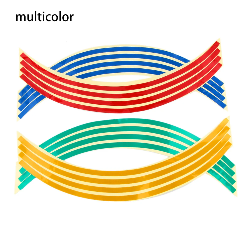 multicolor 16 шт. наклейки на колеса автомобиля 1" 18" полоски Светоотражающие ободные ленты для мотоцикла автомобильные наклейки - Цвет: multicolor