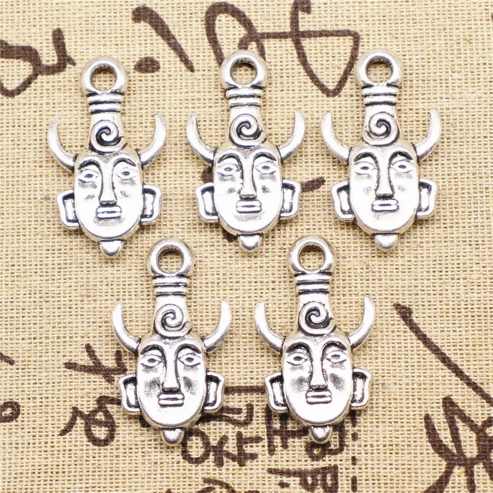 

Supplies For Jewelry Making 2pcs 36x21mm Antique Silver Color Human Face Bull God Pendants