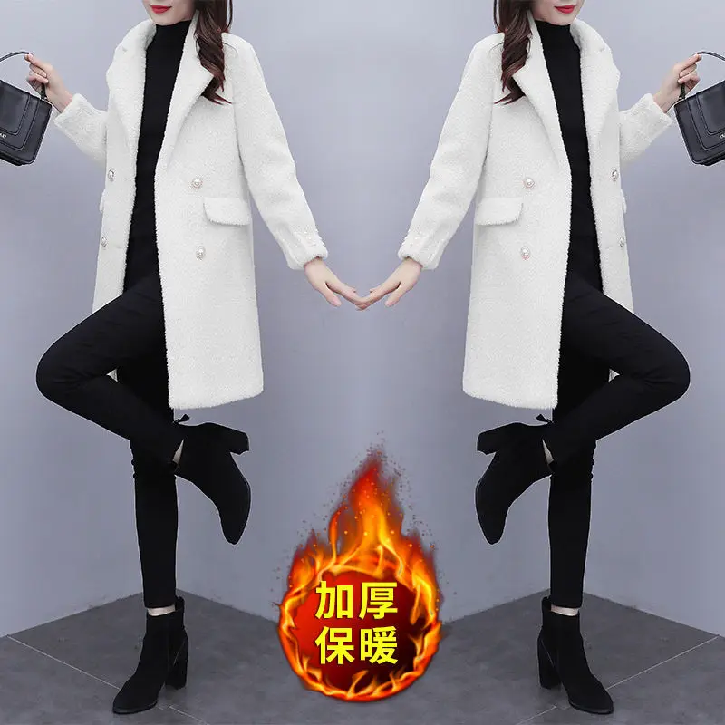 

Gold Mink Velvet Mid-length Woolen Coat Women Western Style Winter New Style Popular Thick Woolen Coat Women
