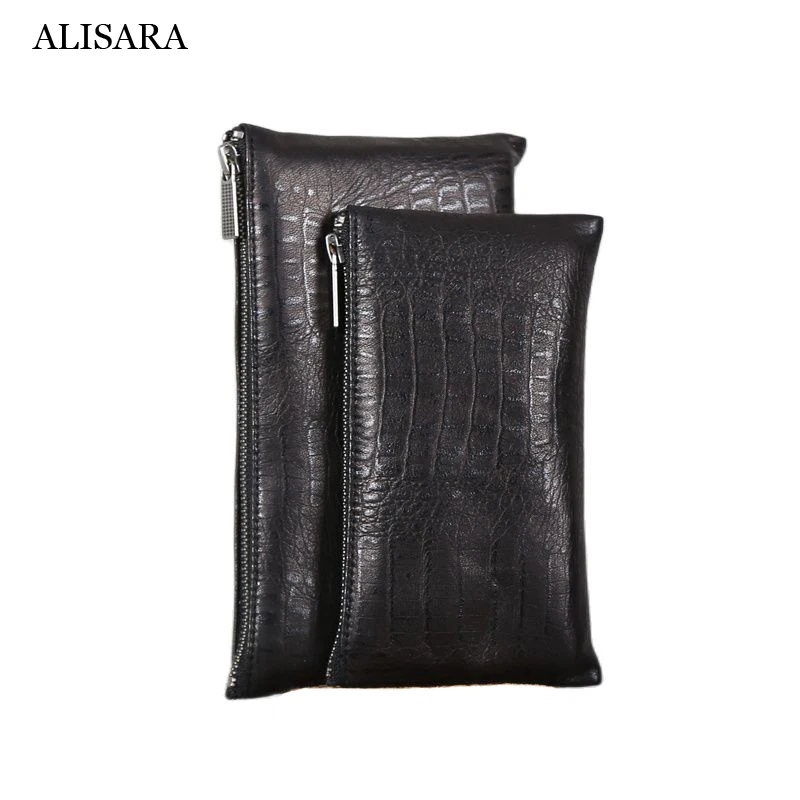 

Alisara Clutch Bag Men Genuine Leather Top End Women Casual Cell Phone Purses 100% Sheepskin Simple Zipper Long Card Wallets