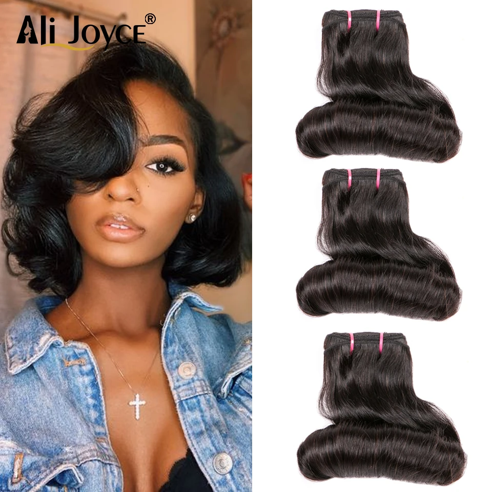 

Double Drawn Egg curl hair bundles 4x4 Lace Closure Funmi Hair Bundles With Closure Brazilian Remy Human Hair #1B Ali Joyce