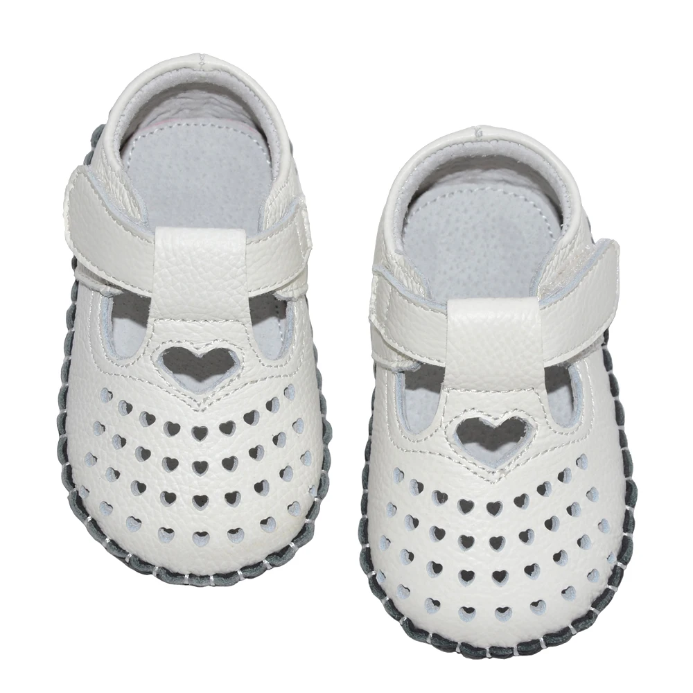 

T strap heart shape silver cut out soft sole summer baby shoes