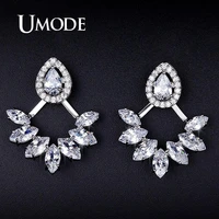 umode fashion needle zircon studs earrings jackets for women leaf water drop elegant jewelry boucle doreille femme ue0248