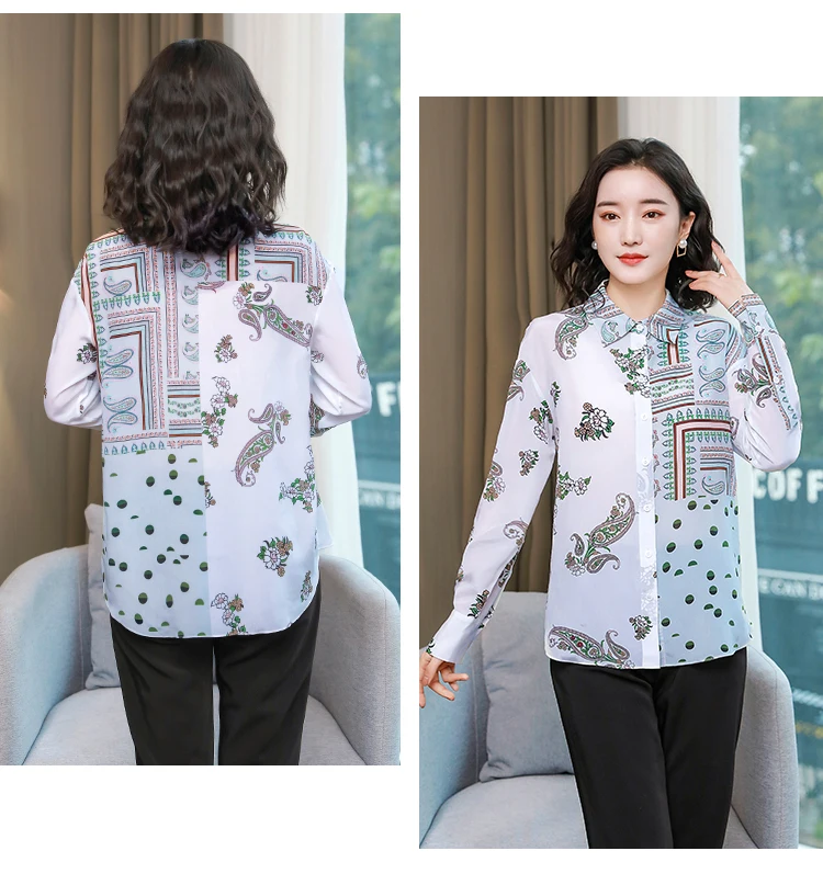 

Women's Blouses Retro Printing Top Shirt The New Fashion Casual Lapel Wire Loose Spring and Summer Long-sleeved