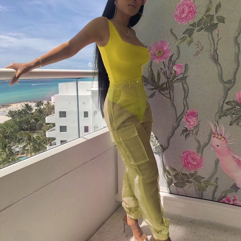 Неоновый комплект из двух предметов топ и штаны спортивный костюм Женская