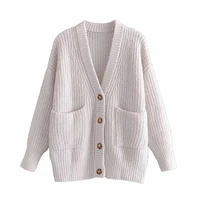 uniqyb za womens clothes fashion sweater 2021 fashion pockets loose knitted cardigan vintage long sleeve button up chic tops