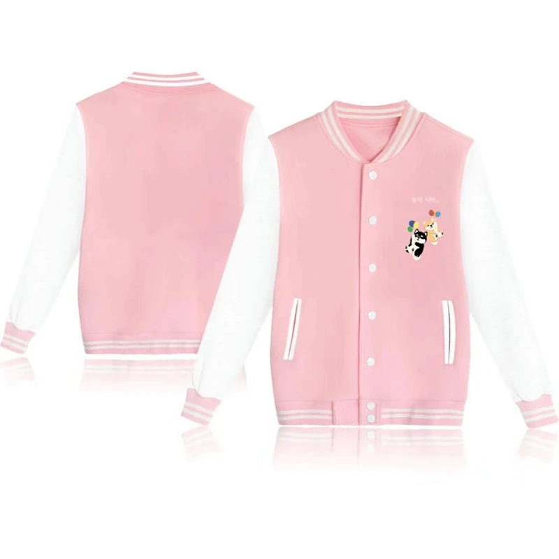 

Cartoon Cute Playing With Balloons Shiba Inu Printing Autumn And Winter Women Korean Harajuku Patchwork Baseball Uniform Jacket