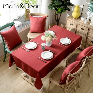 linen tablecloth cotton solid color hotel picnic table rectangular table covers home dining tea table decoration lace tassel free global shipping