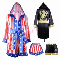 rocky balboa apollo movie boxing american flag cosplay costumes kids bathrobe shorts robe boxing costume set training outfit