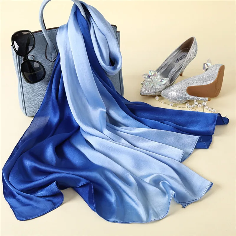 180*90cm Women's Silk Gradient Colorful Scarf Fashion Lady Scarves Soft Solid Shawls 12 Colors |